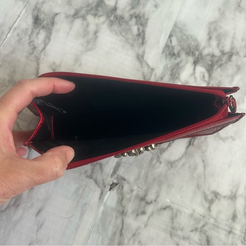 Brighton | Red Leather Croc Embossed Zip Up cosmetic Case Coin purse Makeup case - Picture 6 of 10